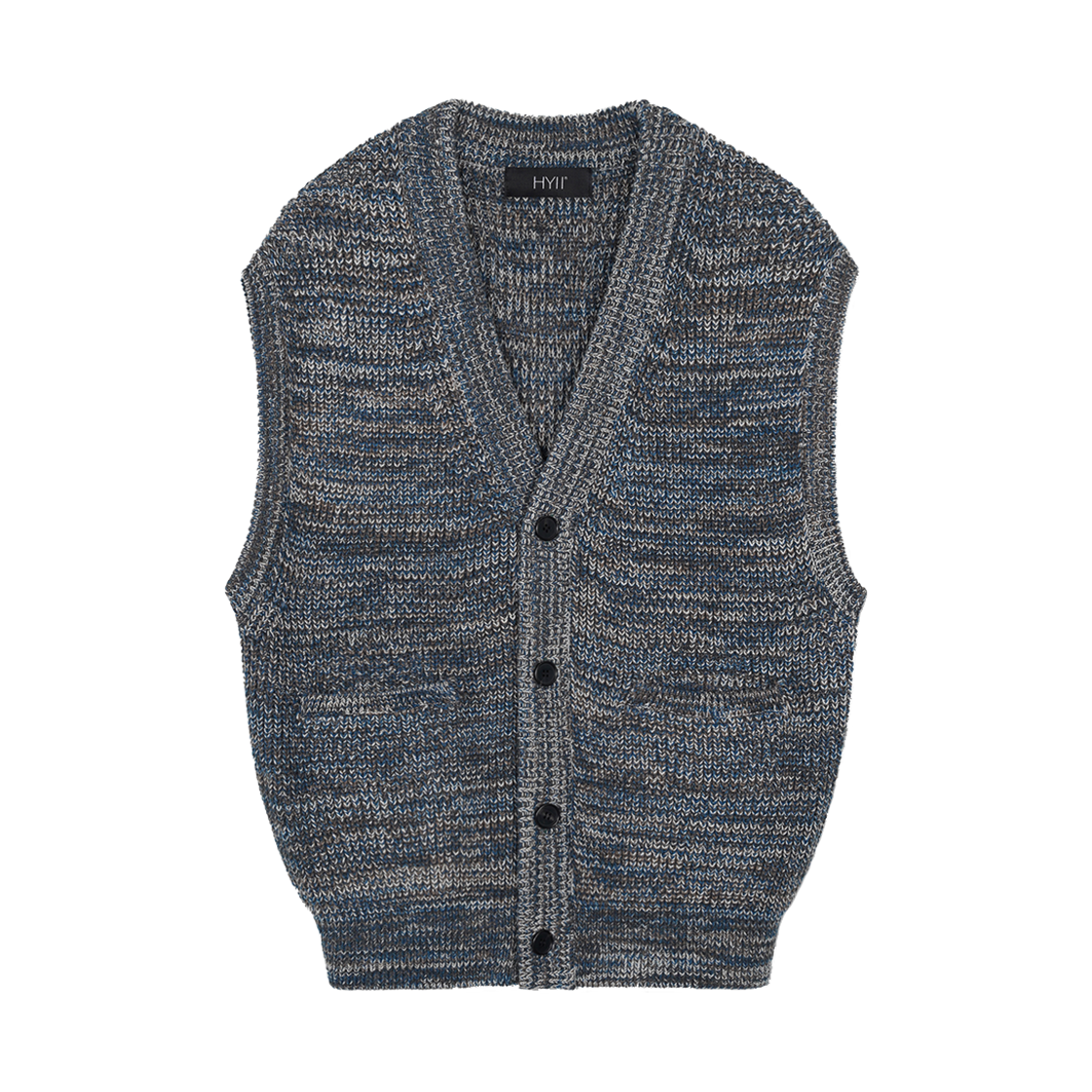 하이투 멀리 칼라 버튼 프론트 니트 베스트 블루(HYII Multi Color Button Front Knit Vest Blue)