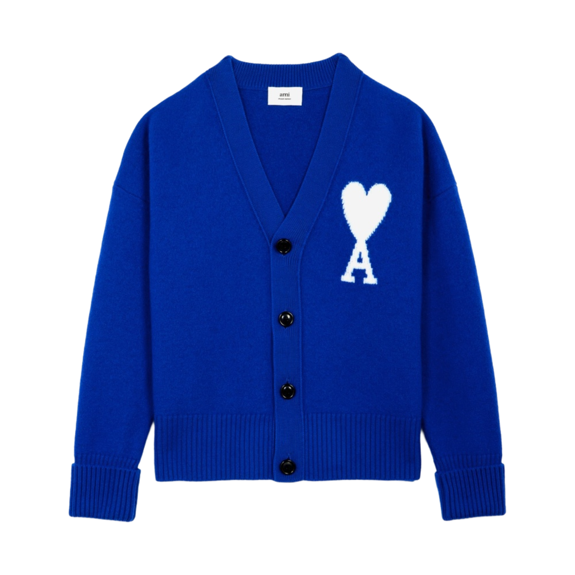아미 빅 하트 로고 오버사이즈 인타르시아 가디건 로얄 블루 - 21FW