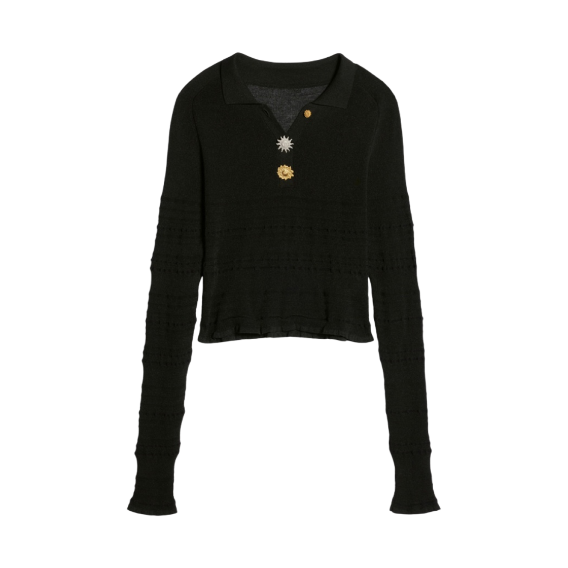 (W) 자크뮈스 라 마이유 아오우로 스트라이프 롱슬리브 니트 폴로 블랙((W) Jacquemus La Maille Aouro Striped Long Sleeve Knit Polo Black) - 1