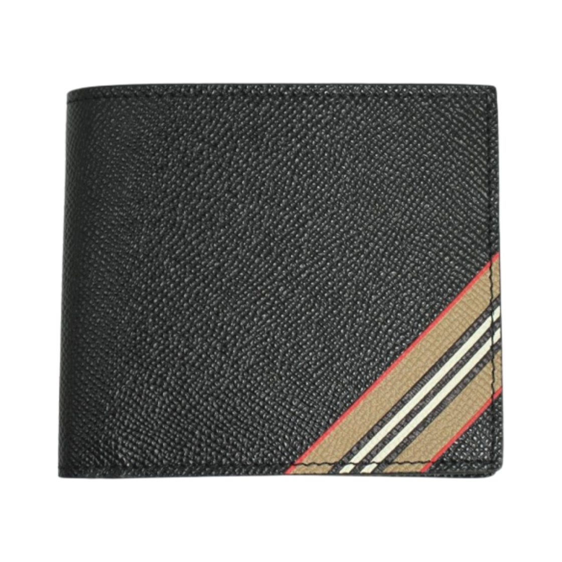 버버리 아이콘 스트라이프 레더 반지갑 블랙(Burberry Icon Stripe Leather Bifold Wallet Black)