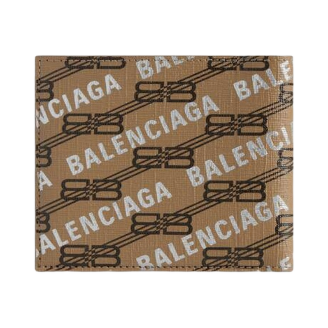 발렌시아가 시그니쳐 스퀘어 반지갑 지갑 BB 모노그램 코티드 캔버스 앤 올오버 로고 베이지(Balenciaga Signature Square Folded Wallet BB Monogram Coated Canvas And Allover Logo Beige) - 3