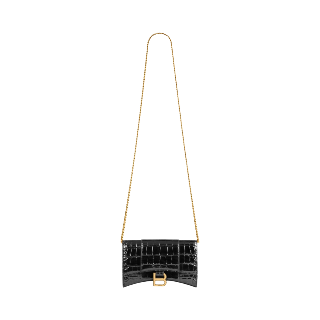 발렌시아가 크로커다일 엠보스 카프스킨 아워글래스 체인 지갑 블랙(Balenciaga Hourglass Wallet On Chain in Crocodile Embossed Calfskin Black) - 1