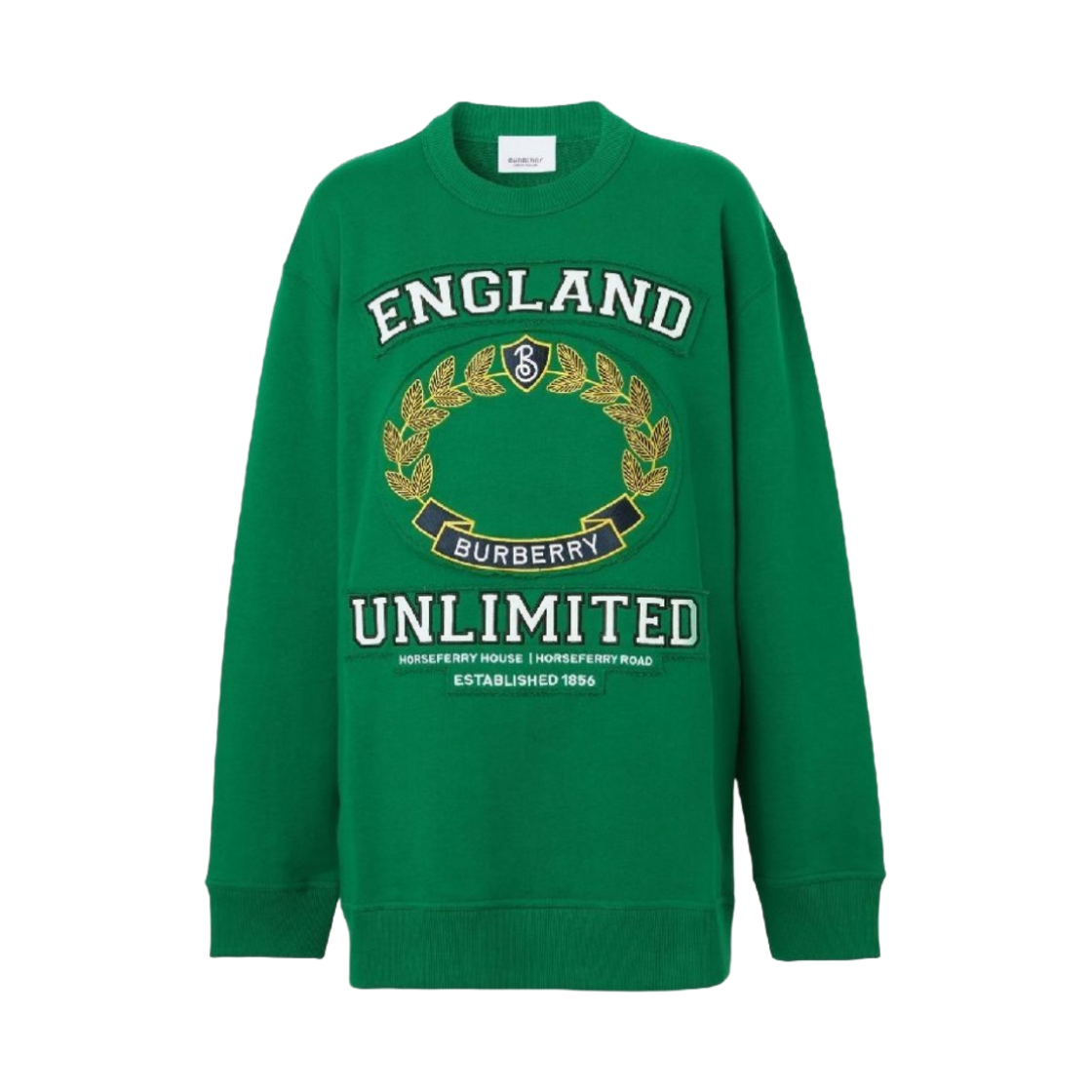 (W) 버버리 컬리지 그래픽 코튼 오버사이즈 스웨트셔츠 딥 파인 그린((W) Burberry College Graphic Cotton Oversized Sweatshirt Deep Pine Green) - 1