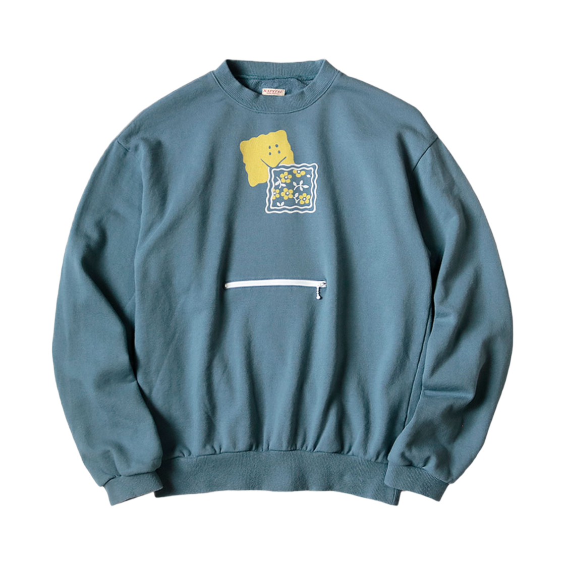 K2308LC011 Kapital 30 Fleece Cookie Pocket Crew Sweatshirt Blue Gray