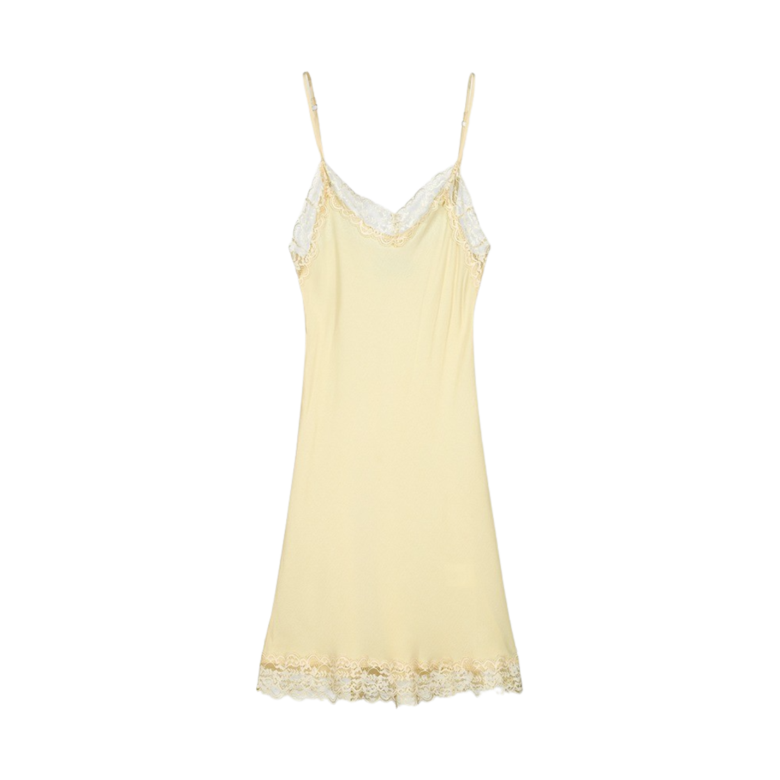 그린버터 우먼 빈티지 레이스 슬립 미니 드레스 옐로우
