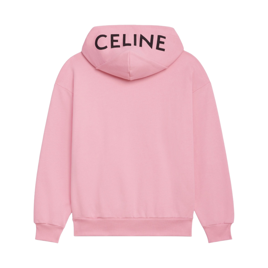 2Y529052H-24IA (W) Celine Loose Hooded Sweatshirt with Celine Print in Cotton Fleece Light Rose Black