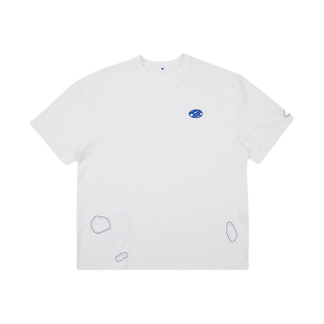 아더에러 디스토트 로고 스티치 홀 오버사이즈 티셔츠 화이트