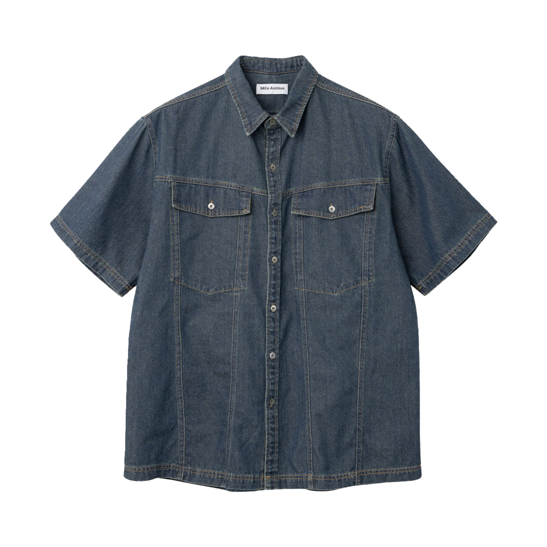 밀로 아카이브 투 포켓 데님 하프 셔츠 페이드 블루(Millo Archive Two Pocket Denim Half Shirts Fade Blue)