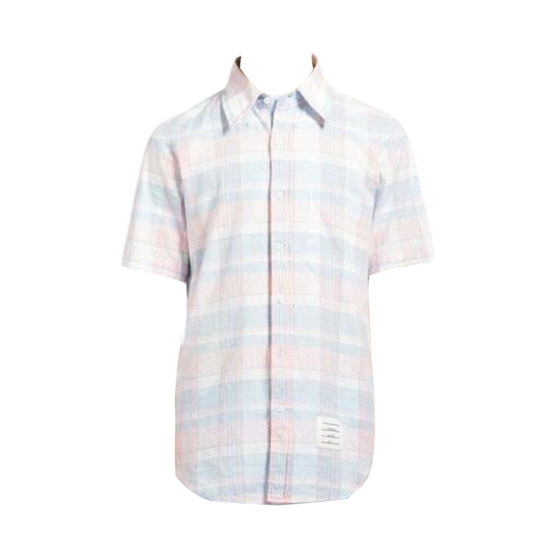 MWS239A-F0171-680 Thom Browne Madras Cotton Straight Fit Button Down Short Sleeve Shirt Light Pink