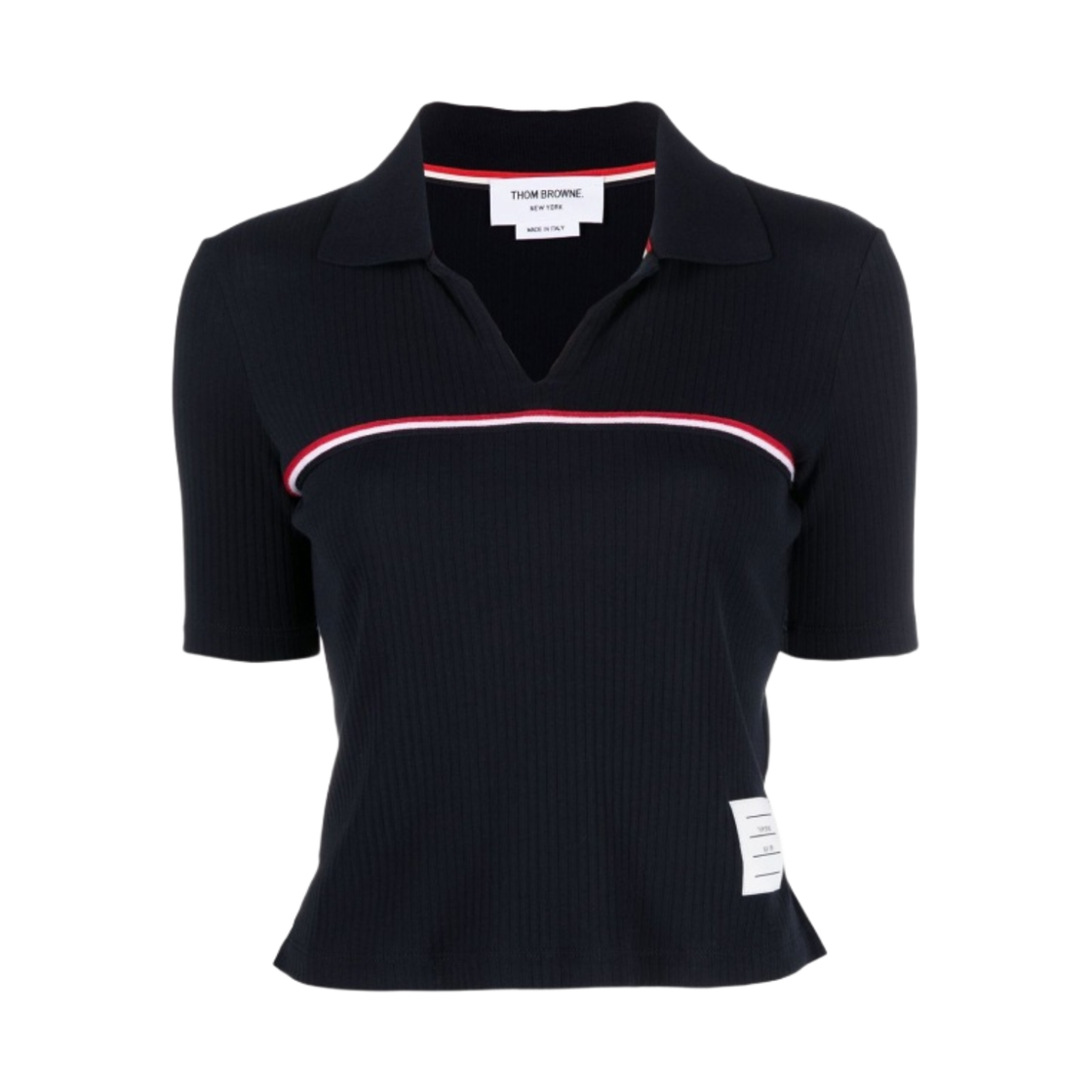 FJP076A-J0066-415 (W) Thom Browne High Twisted Cotton RWB Stripe Short Sleeve Polo Navy