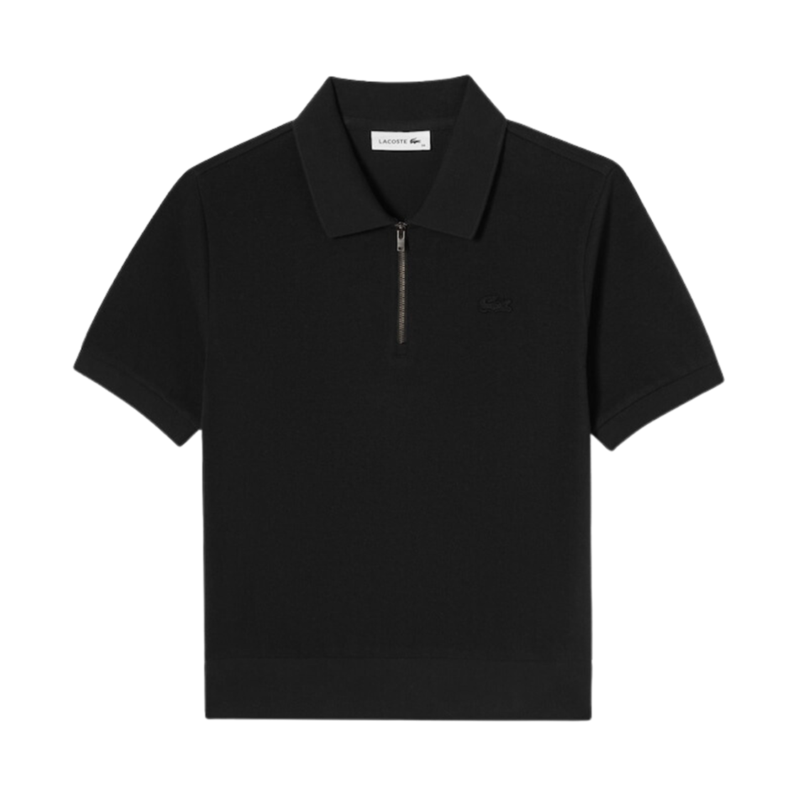 (W) 라코스테 집 디테일 폴로 셔츠 블랙((W) Lacoste Zip Detail Polo Shirt Black) - 1