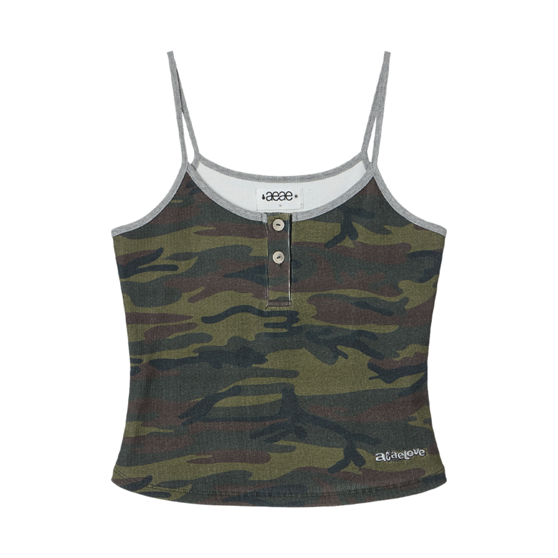 에이이에이이 버튼 탱크 탑 카모 그린