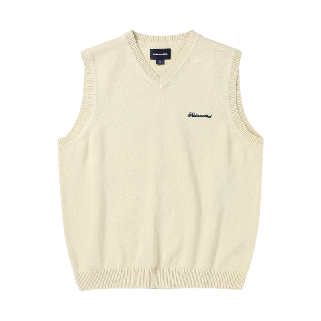 디스이즈네버댓 스크립트 로고 니트 베스트 아이보리