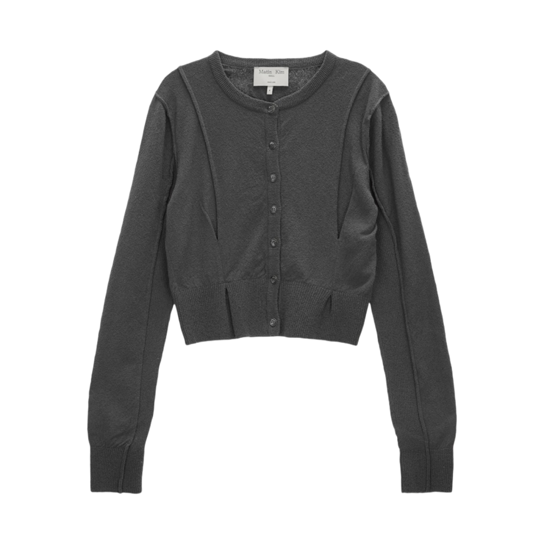 (W) 마뗑킴 핀턱 포인트 니트 가디건 차콜((W) Matin Kim Pintuck Point Knit Cardigan Charcoal) - 1