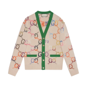 Gucci Tiger GG Jacquard Wool Cardigan Ivory