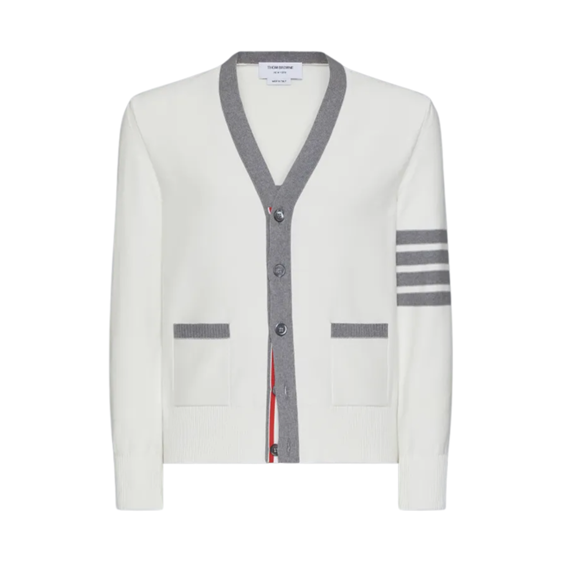 톰브라운 코튼 사손 릴렉스드 핏 헥터 브이넥 가디건 화이트(Thom Browne Cotton 4-Bar Relaxed Fit Hector V-Neck Cardigan White) - 1