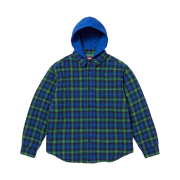 Supreme Tartan Flannel Hooded Shirt Blue - 23FW