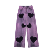 The Museum Visitor Heart Bleached Denim Pants Pink