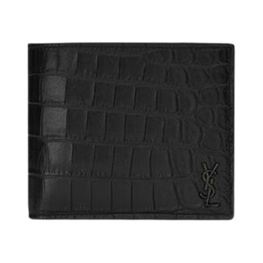 Saint Laurent Tiny Cassandre East/West Wallet in Crocodile-Embossed Leather Black