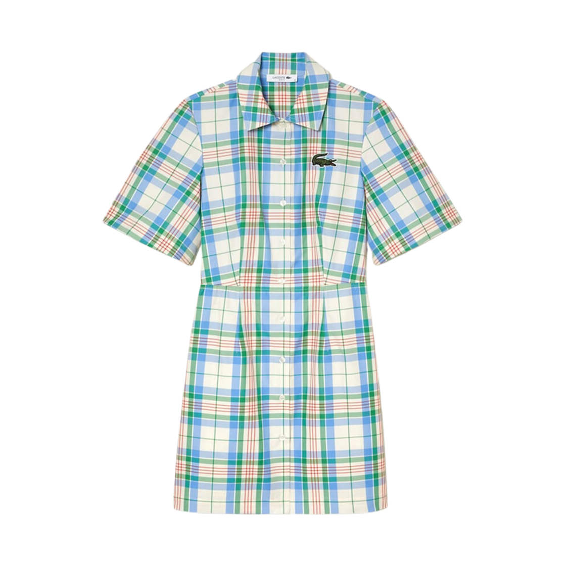 (W) 라코스테 체크 셔츠 드레스 화이트 그린 블루 오렌지((W) Lacoste Check Shirt Dress White Green Blue Orange) - 1