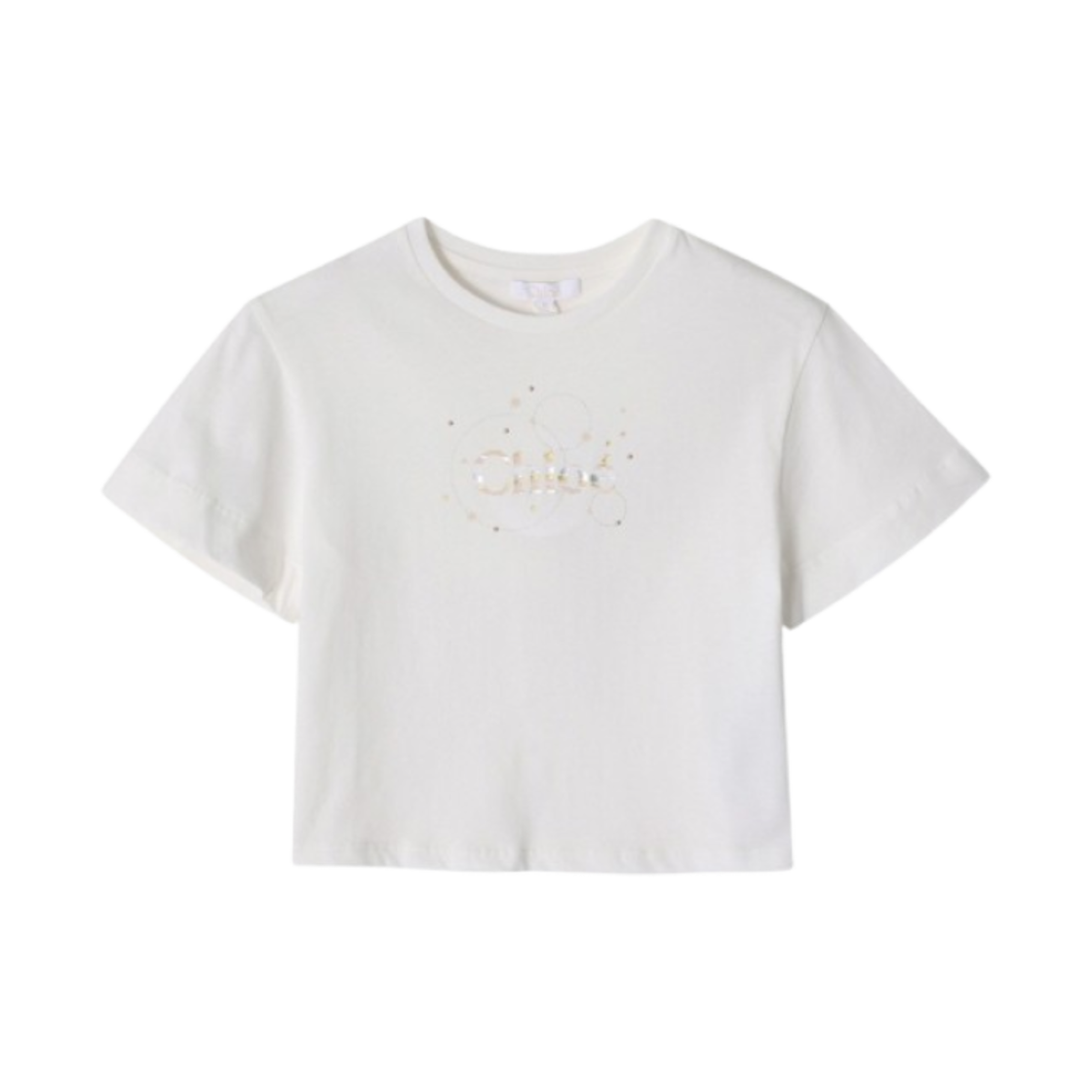 (키즈) 끌로에 로고 자수 티셔츠 화이트((Kids) Chloe Logo Embroidered T-Shirt White)
