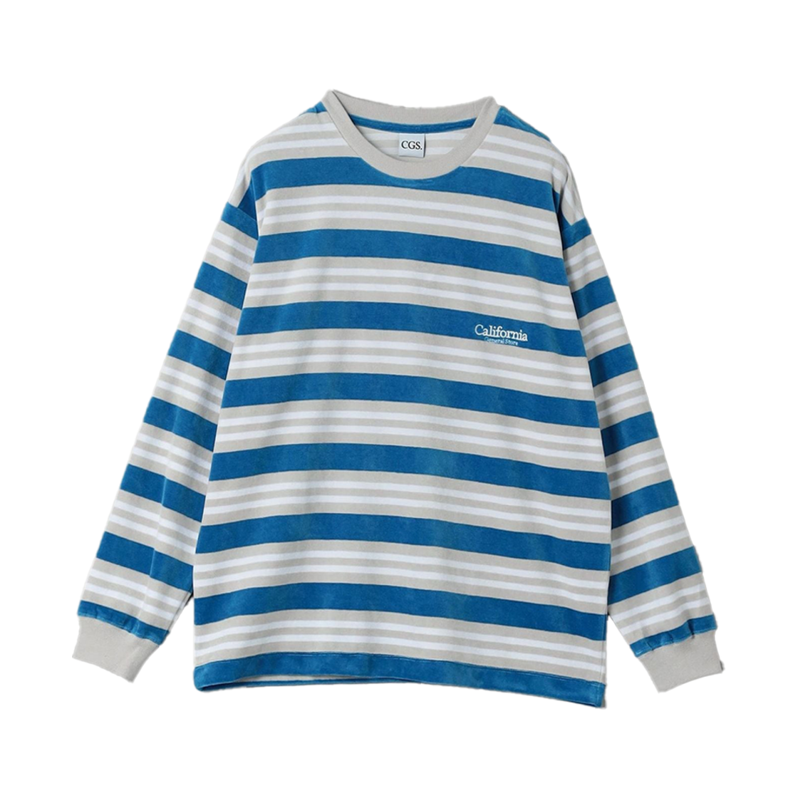 KM4DTSLCG21BL [KREAM 단독] California General Store Velour Border Crew Neck Turquiose - 24FW