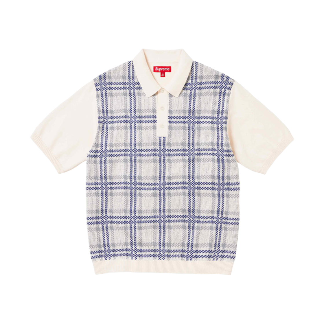 슈프림 플레이드 니트 숏슬리브 폴로 화이트 - 24SS(Supreme Plaid Knit S/S Polo White - 24SS) - 1