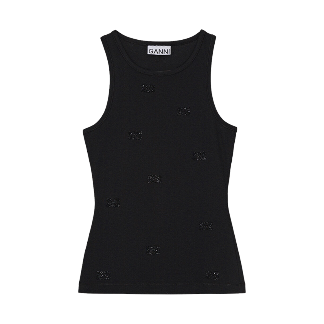 (W) 가니 라인스톤 버터플라이 탱크 탑 블랙((W) Ganni Rhinestone Butterfly Tank Top Black) - 1