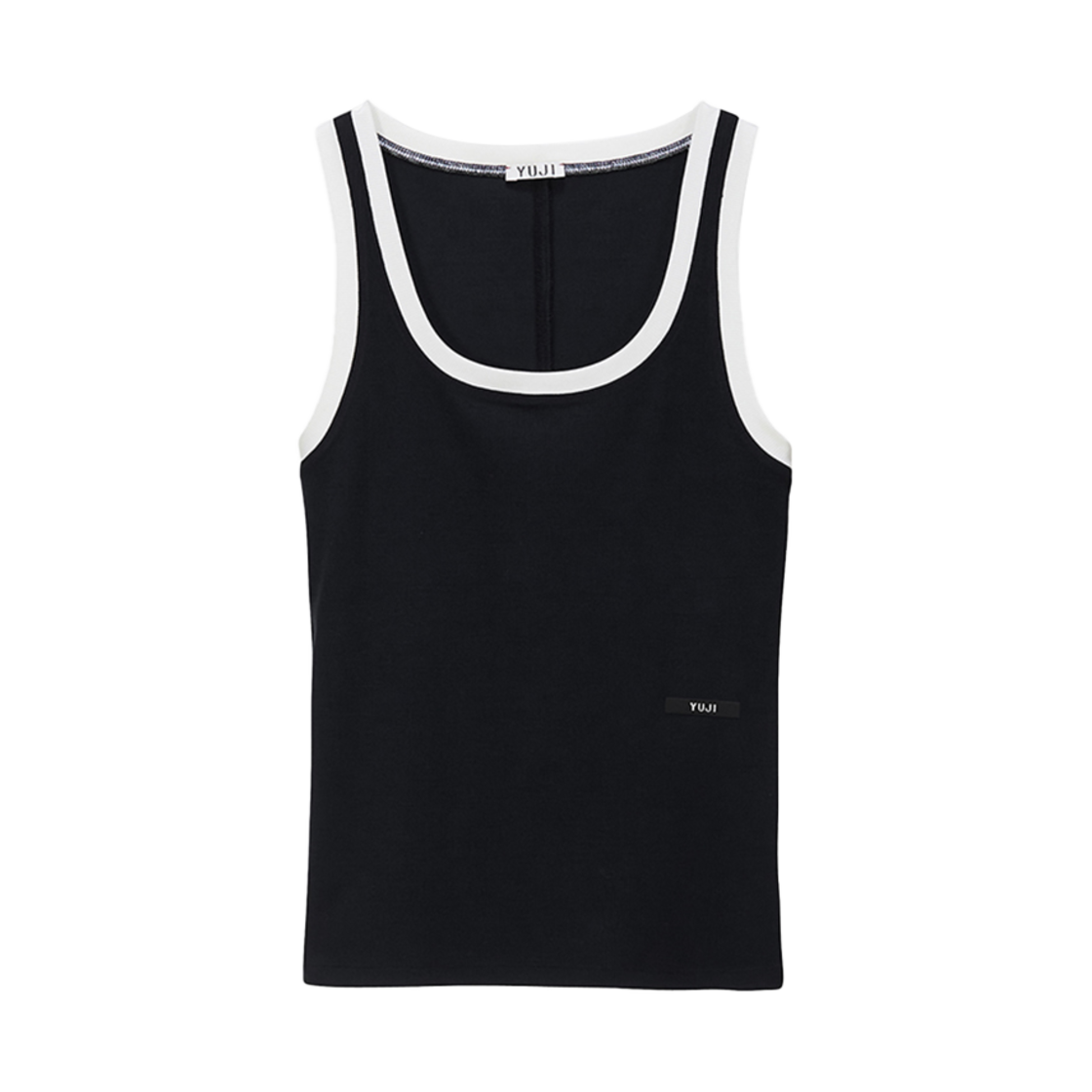 YJ-C01-TP003-W_copy01 YUJI Womens Yuji Logo Ringer Tank Top Black