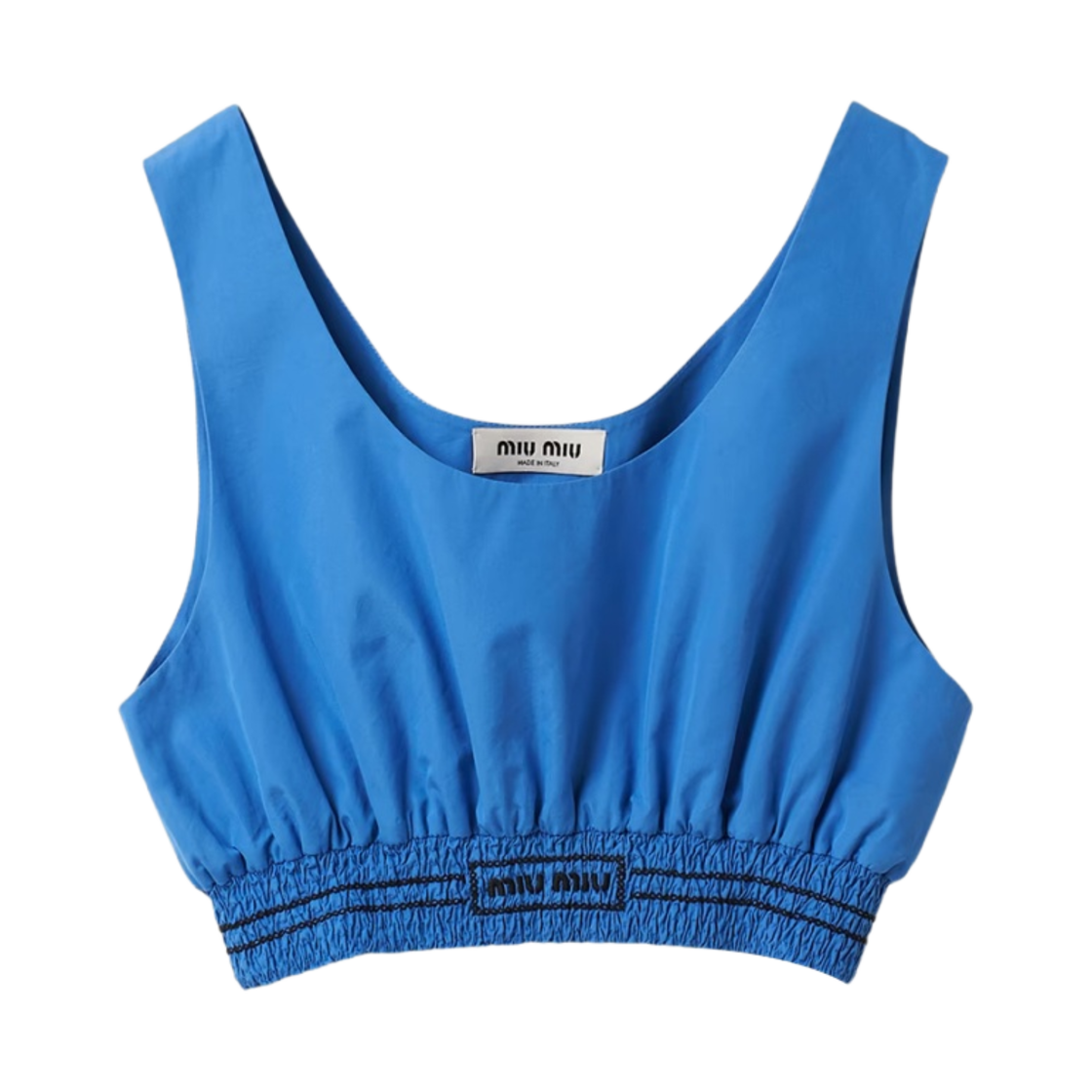 (W) 미우 미우 자수 포플린 탑 페리윙클 블루