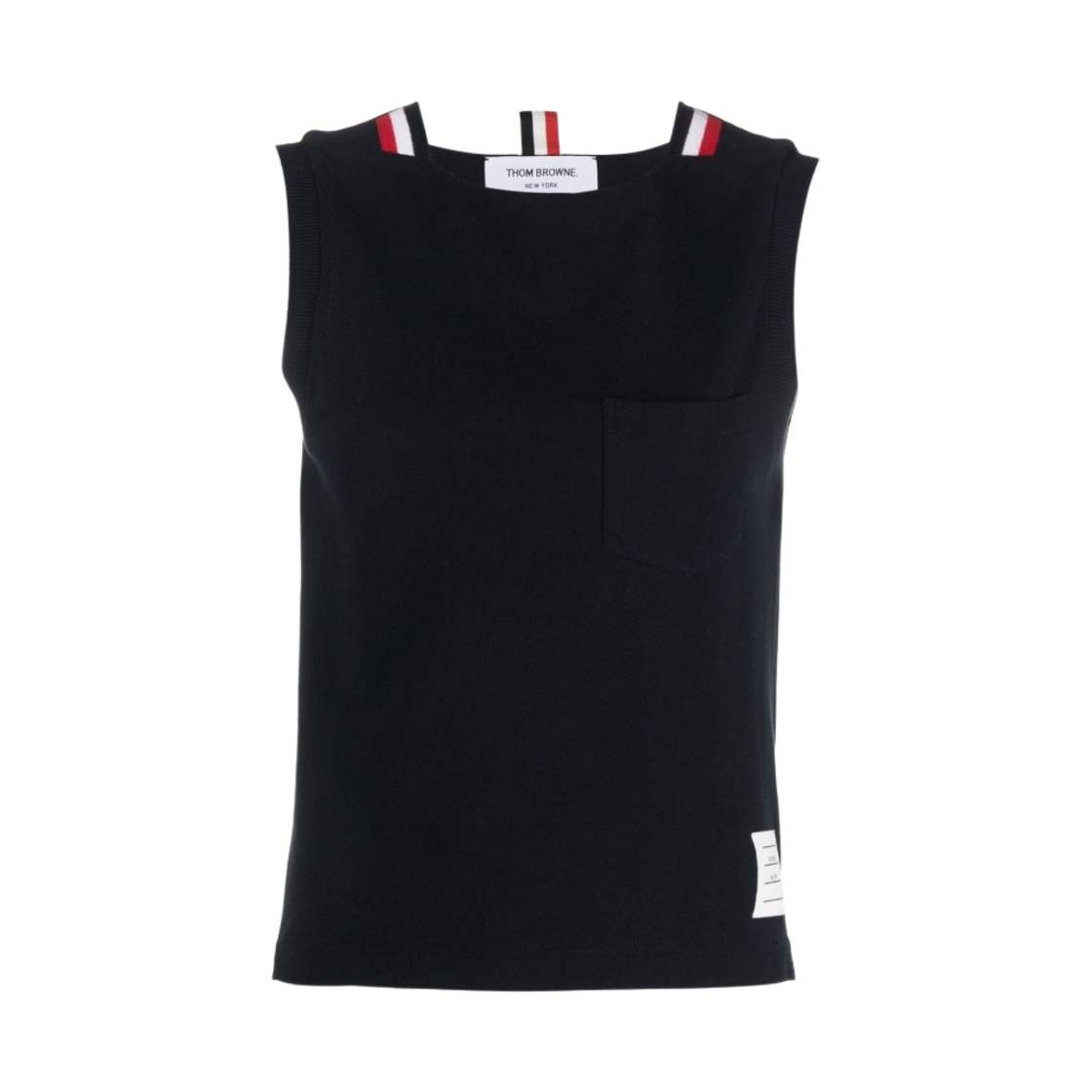 (W) 톰브라운 피케 립 거싯 보트넥 쉘 탑 네이비((W) Thom Browne Pique Rib Gusset Boat Neck Shell Top Navy) - 1