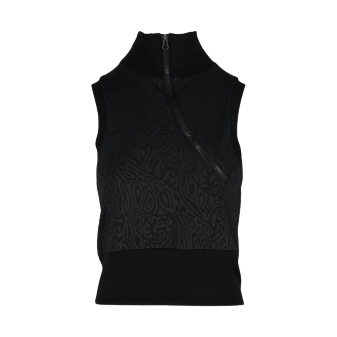 쿄 다이아그놀 카라 집 베스트 블랙(KYO Women Diagonal Collar Zip Vest Sleeveless Black)