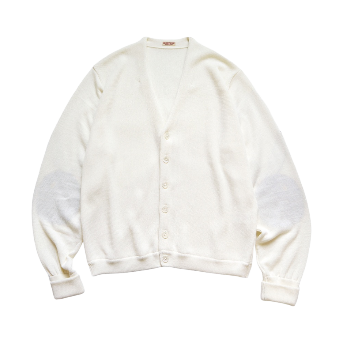 K2213KN150 Kapital 10G Eco Knit Elbow Coneybowy Short Cardigan Off White
