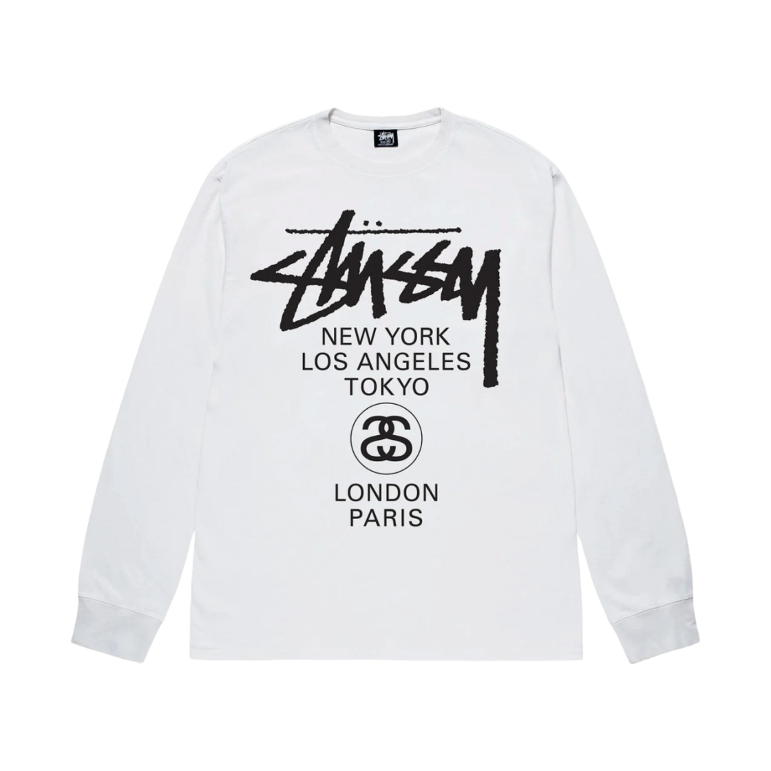 스투시 월드투어 롱슬리브 티셔츠 화이트 2023(Stussy World Tour LS T-Shirt White 2023)