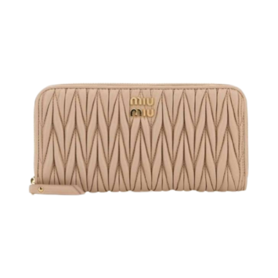5ML506-2FPP-F0236 Miu Miu Matelasse Nappa Leather Large Zipper Wallet Powder Pink