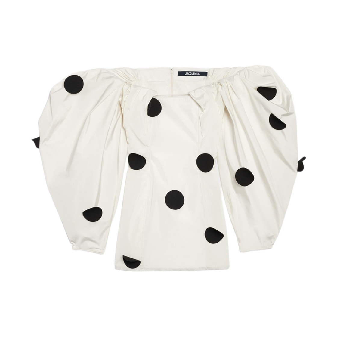 (W) 자크뮈스 라 로브 타페타스 폴카닷 드레이프 미니 드레스 오프 화이트 & 블랙 닷 자수((W) Jacquemus La Robe Taffetas Polka-Dot Draped Mini Dress Off White & Black Dots Embroidery) - 1
