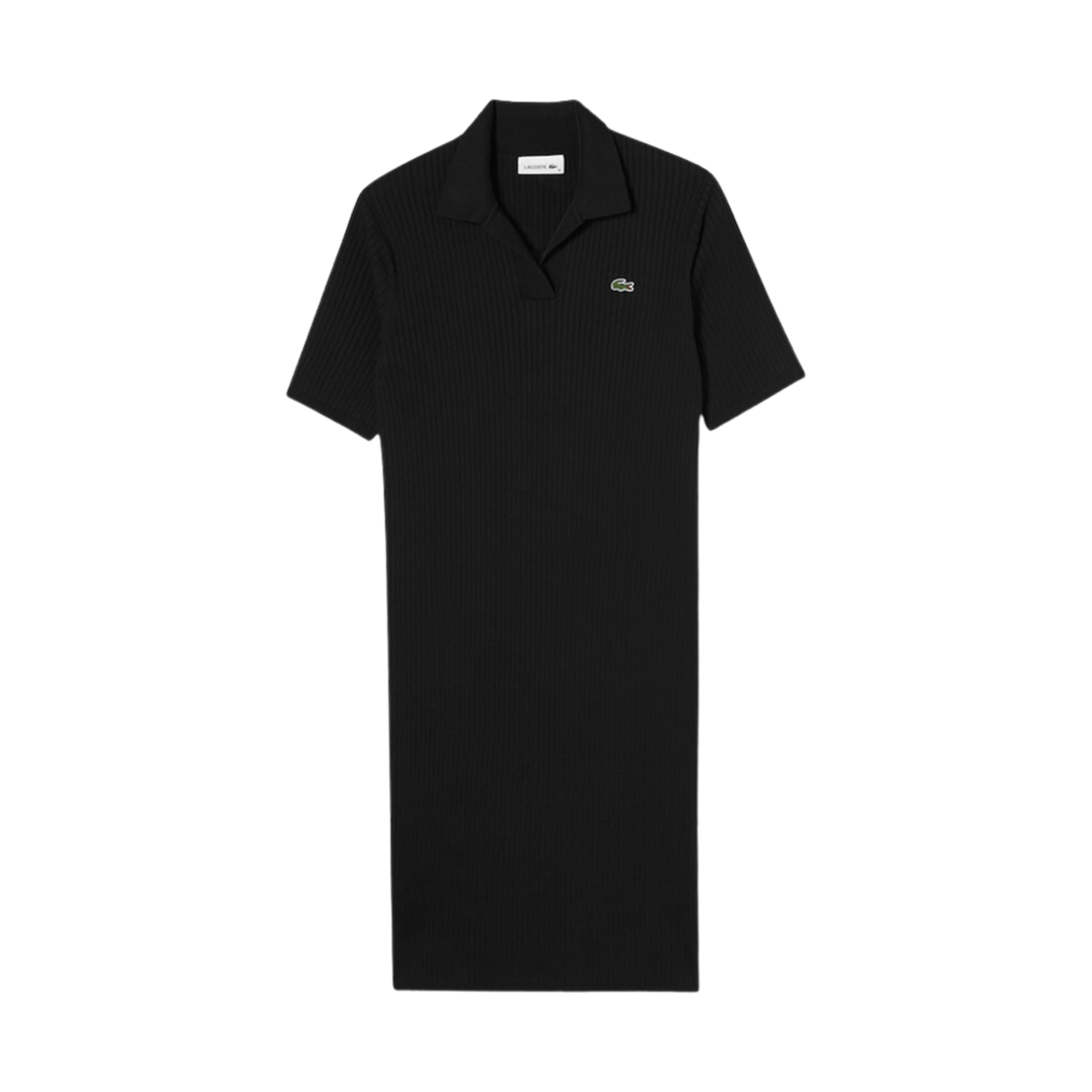 (W) 라코스테 오픈 칼라 립드 스웨터 드레스 블랙((W) Lacoste Open Collar Ribbed Sweater Dress Black) - 1