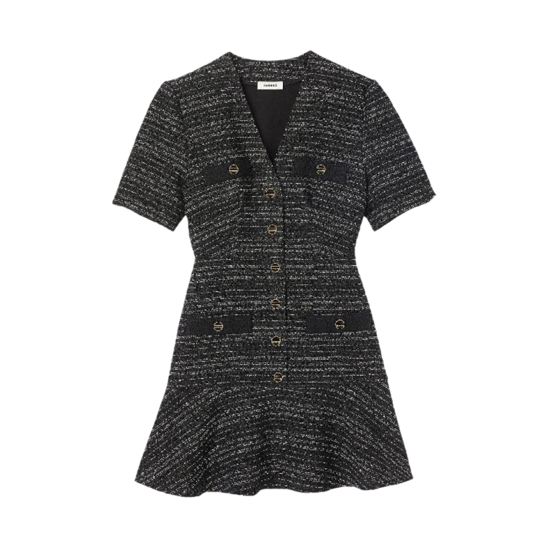 (W) 산드로 숏 슬리브 트위드 드레스 블랙((W) Sandro Short Sleeve Tweed Dress Black)