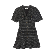 (W) Sandro Short Sleeve Tweed Dress Black