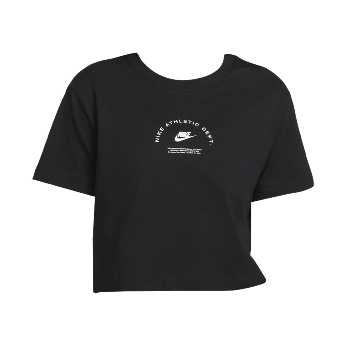 (W) 나이키 스포츠 크롭 티셔츠 블랙 화이트 화이트 - 아시아((W) Nike Sport Cropped T-Shirt Black White White - Asia) - 1