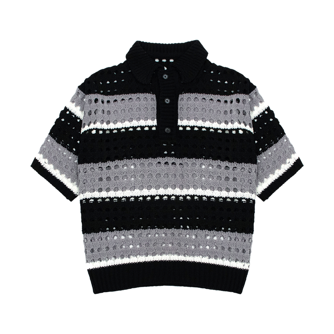 24HSCDMKN02BLK Cactusdonutmarket Net Stripe Collar Knit - Black