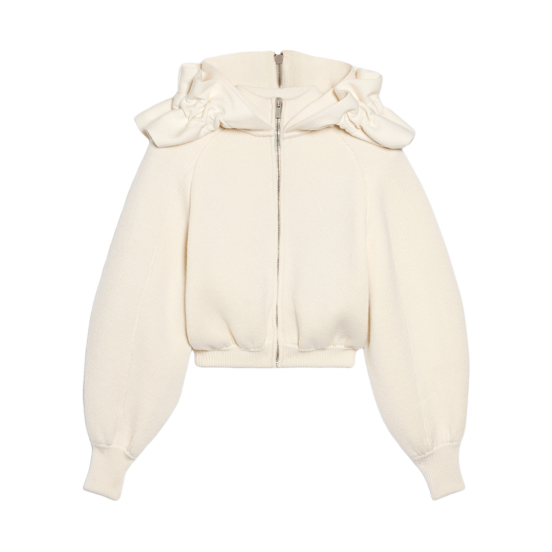 (W) 자크뮈스 라 마이유 크리놀린 스크런치 후드 스웨트셔츠 오프 화이트((W) Jacquemus La Maille Crinoline Scrunchy Hood Sweatshirt Off White)
