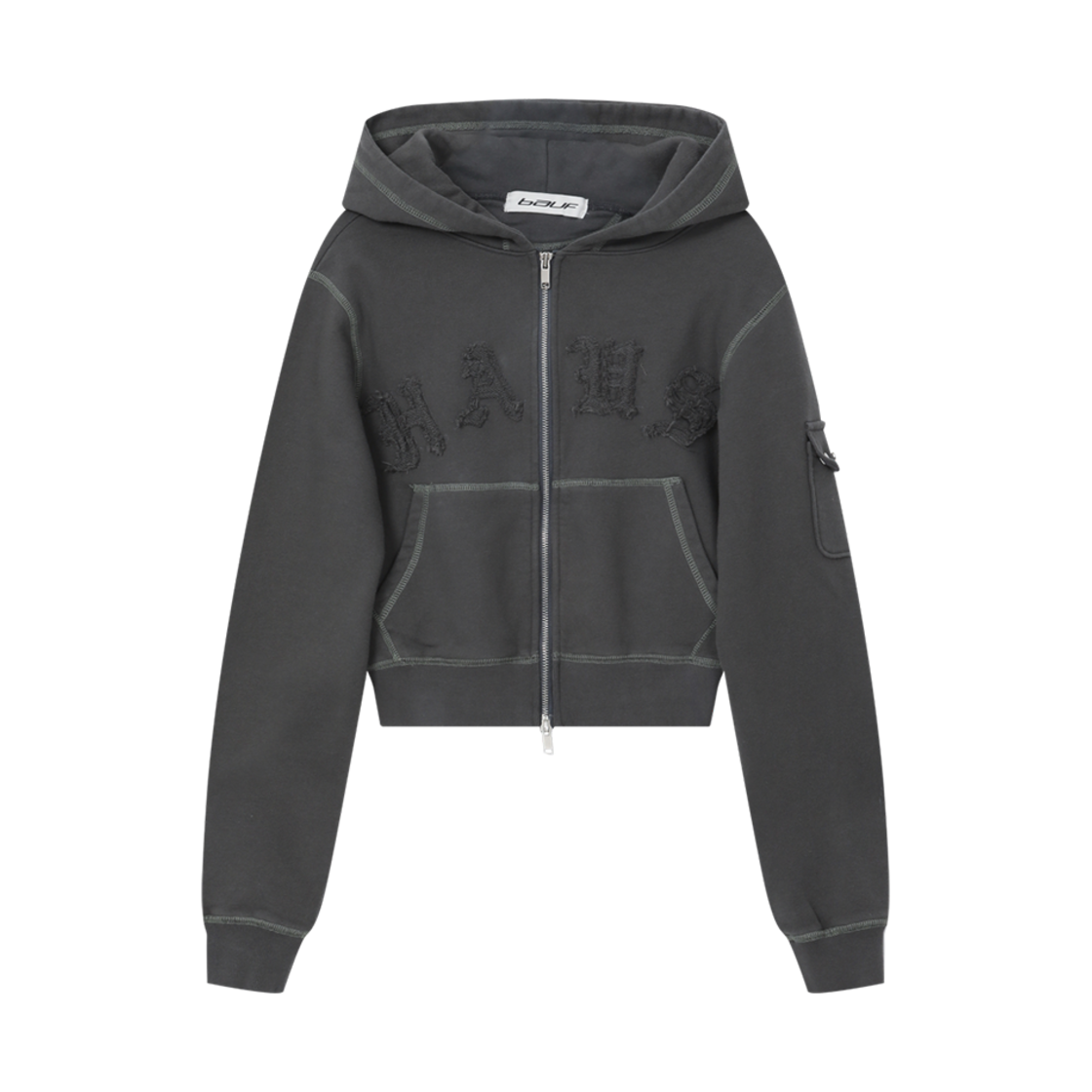 BO24FW-WCHR5 BAUF Haas Pocket Crop Hoodie Zip Up Charcoal