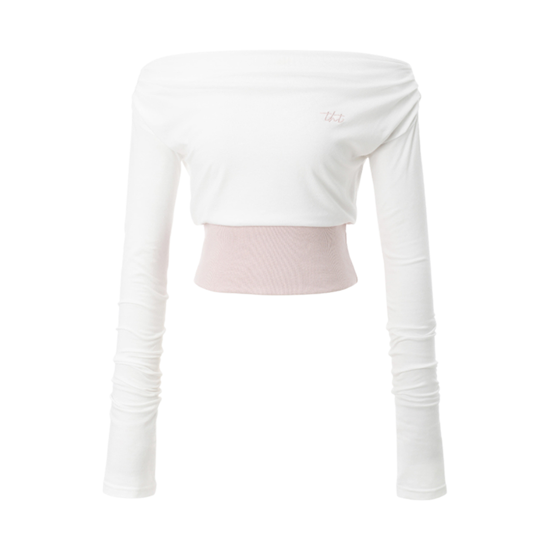(W) 쓰리타임즈 립 오프숄더 탑 아이보리 핑크((W) Threetimes Rib Off-Shoulder Top Ivory Pink) - 1