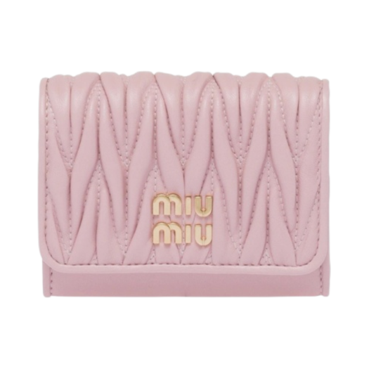 Miu Miu Matelasse Nappa Leather Pocket Card Holder Alabaster Pink