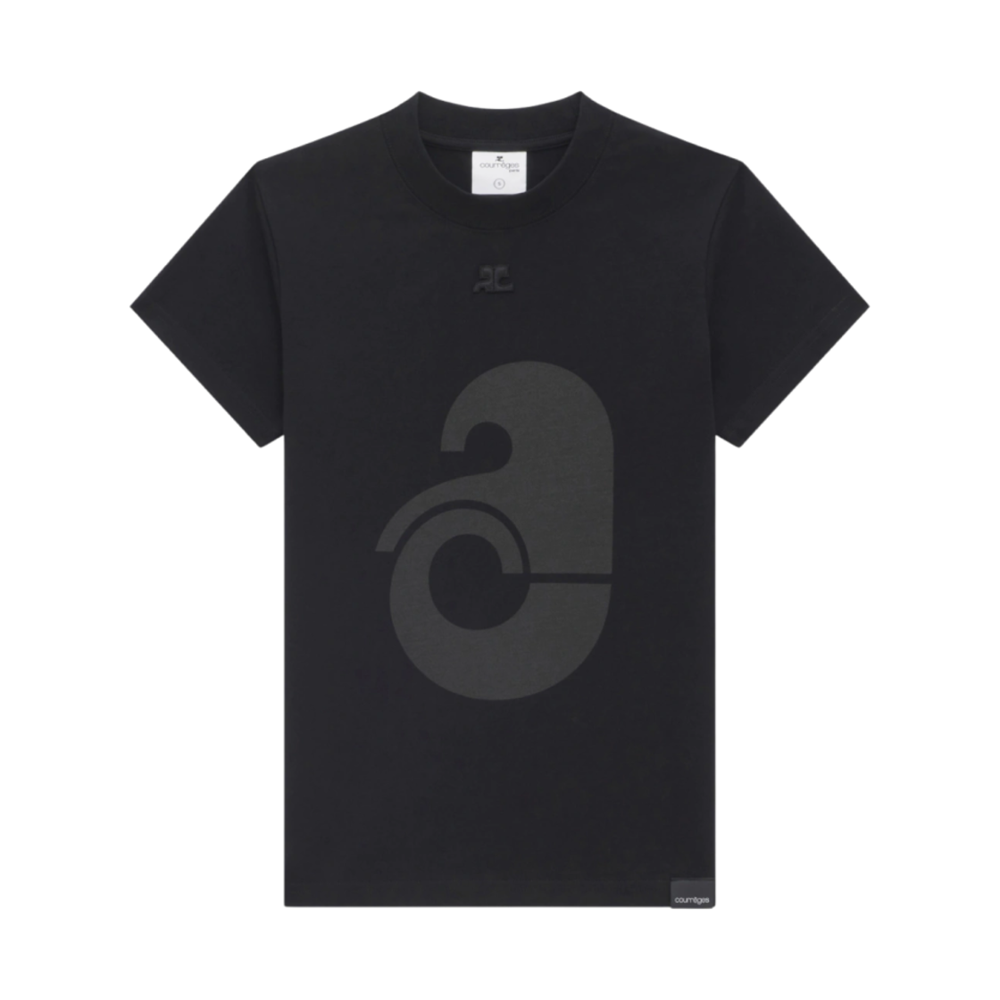 (W) 꾸레쥬 코튼 쉘 프린트 티셔츠 블랙((W) Courreges Cotton Shell Print T-Shirt Black) - 1