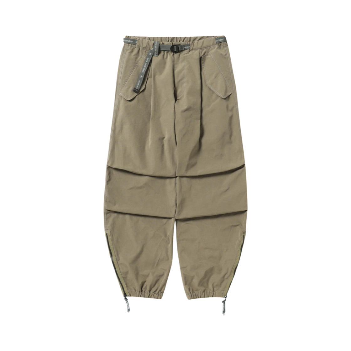 앤드 원더 하이 카운트 클로스 사이드 집 헴 팬츠 그레이 베이지(And Wander High Count Cloth Side Zip Hem Pants Grey Beige)