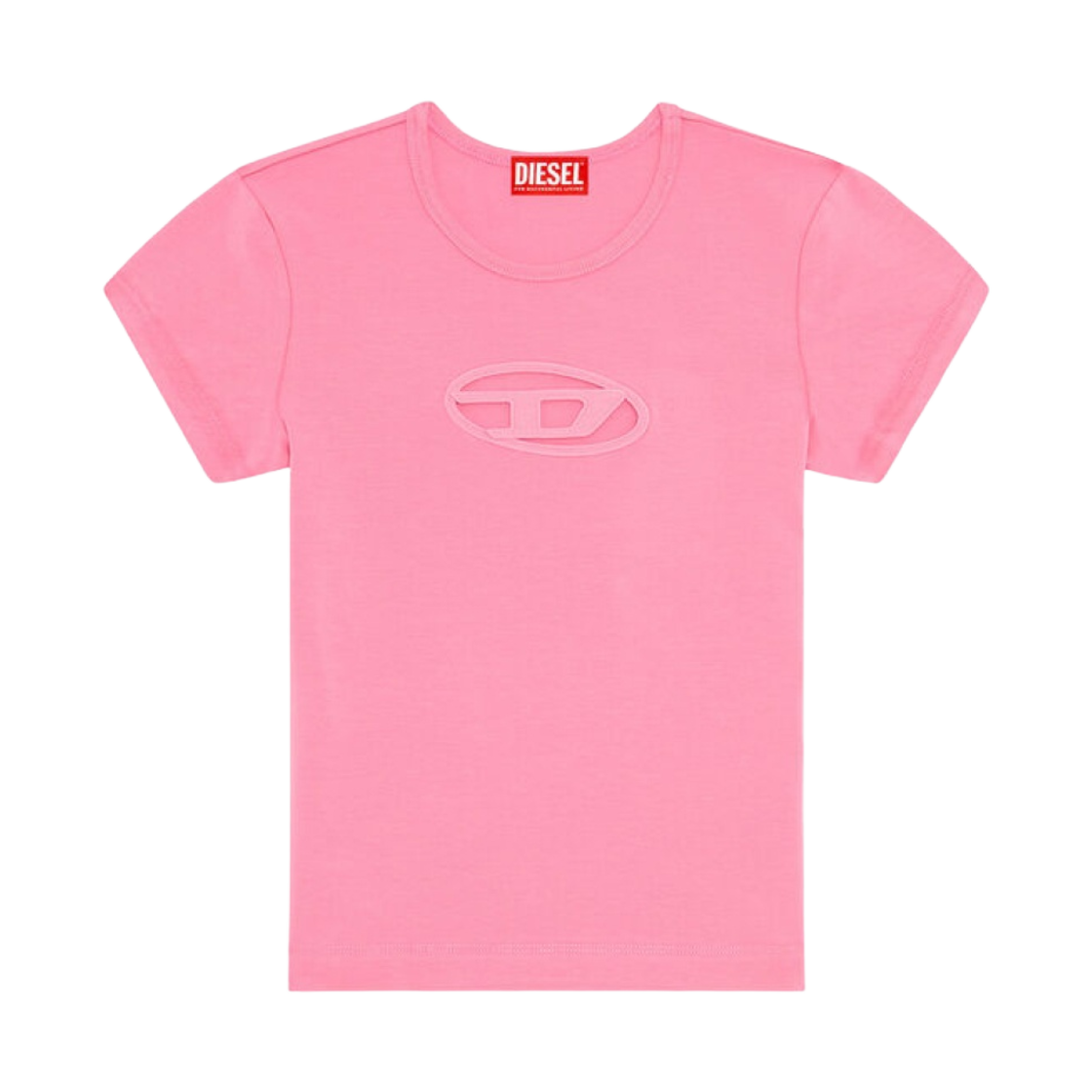 (W) 디젤 T-안지 피카부 로고 티셔츠 핫 핑크((W) Diesel T-Angie Peekaboo Logo T-Shirt Hot Pink)