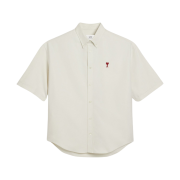 AMI de Coeur Cotton Oxford Boxy Fit Button Down Short Sleeve Shirt Chalk