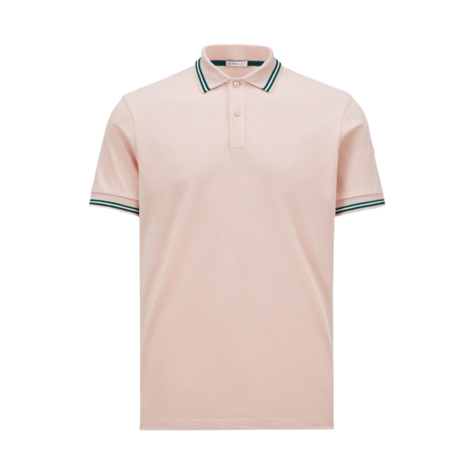 Moncler Striped Trim Cotton Piquet Polo Shirt Light Pink - 25SS